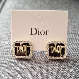 **FAKE** Dior Black and Gold Stud Earrings with Iconic Logo